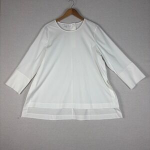 J Jill White Shirt Collection Tunic Womens LP 3/4 Sleeve Work Lagenlook Lagom